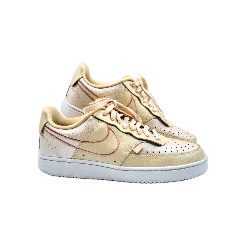 Nike Court Vision Low Top Premium Sneakers Womens Size 9 Tan White DM0838-200